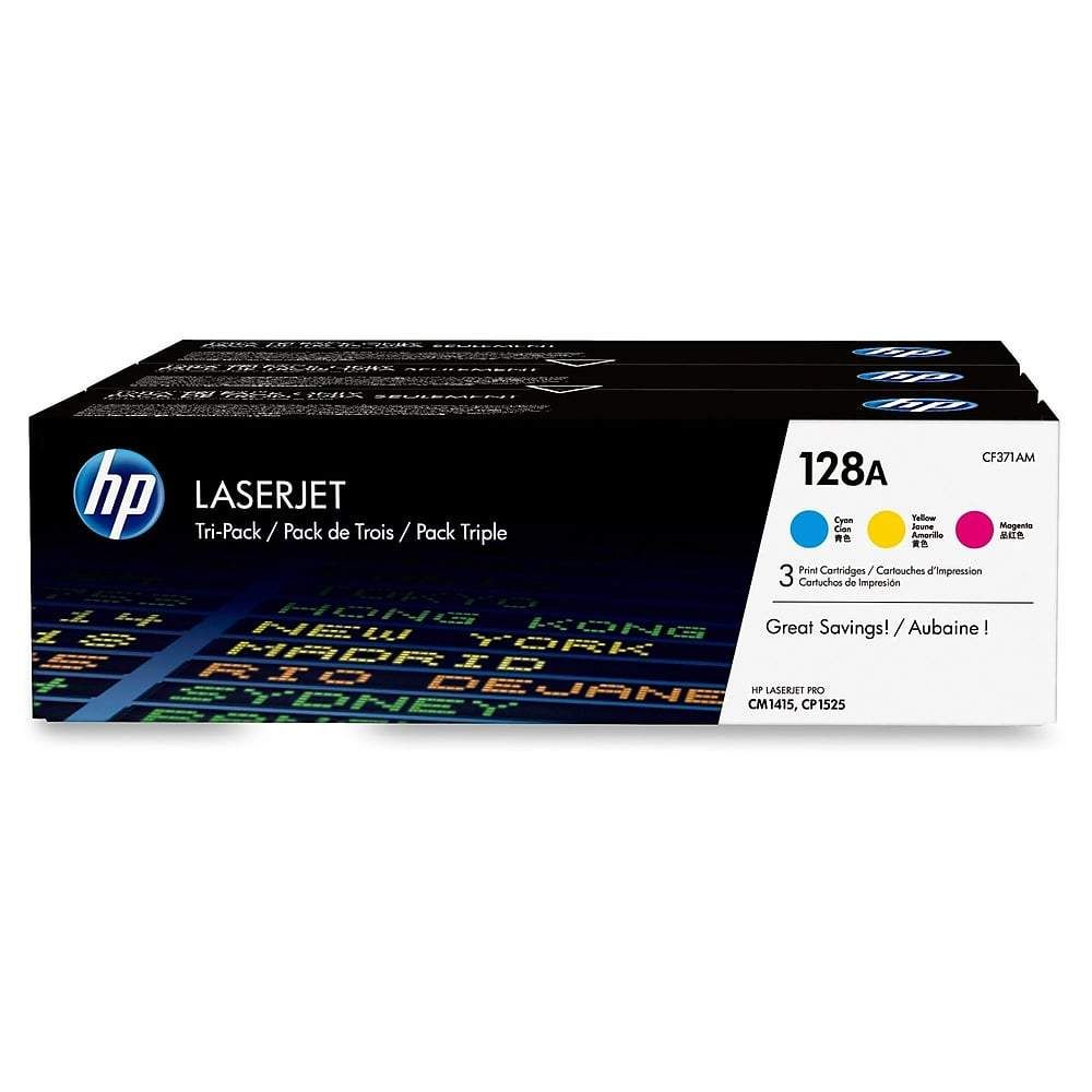 Image Description of "HP 128A (CF371AM) Cyan, Magenta & Yellow Original LaserJet Toner Cartridges, 3 pack".