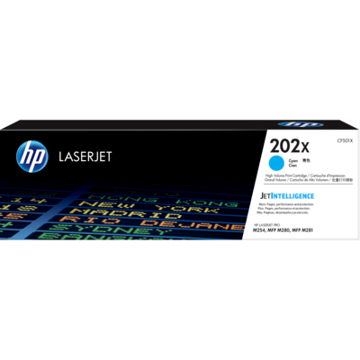 Image Description of "HP 202X High Yield Cyan Original LaserJet Toner Cartridge (CF501X)".